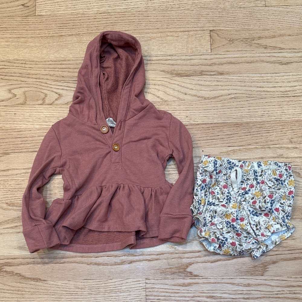 Toddler Girls Outfit - Dusty Rose Hoodie and Floral Shorts